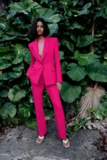 pink lapel collar blazer set with matching pants