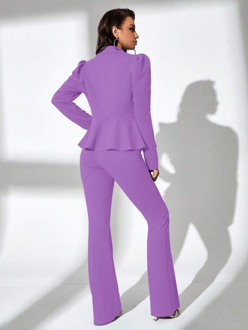 SXY Purple Power Suit Solid Blazer and Flare Leg Trousers for Women - Image 3