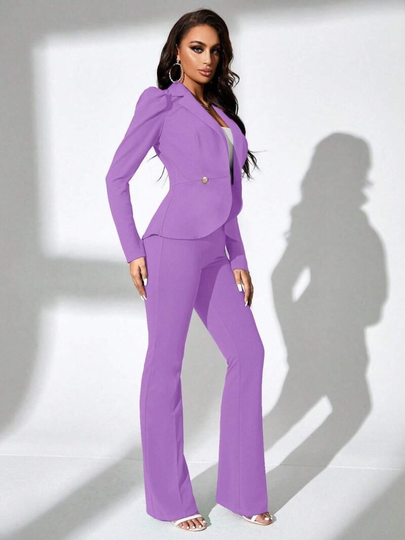 SXY Purple Power Suit Solid Blazer and Flare Leg Trousers for Women - Image 5