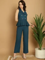 women stylish blazer top and trouser pairing