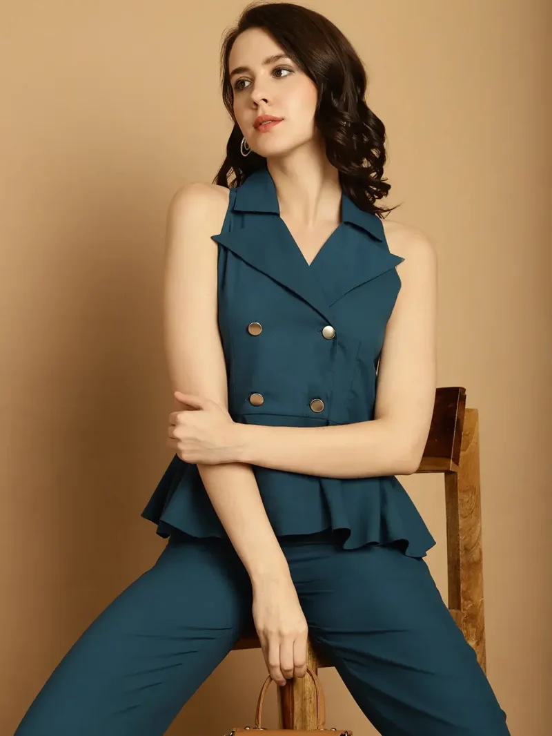 women stylish blazer top and trouser pairing