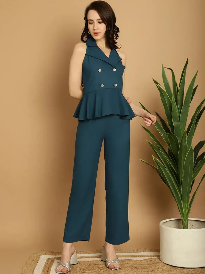 women stylish blazer top and trouser pairing